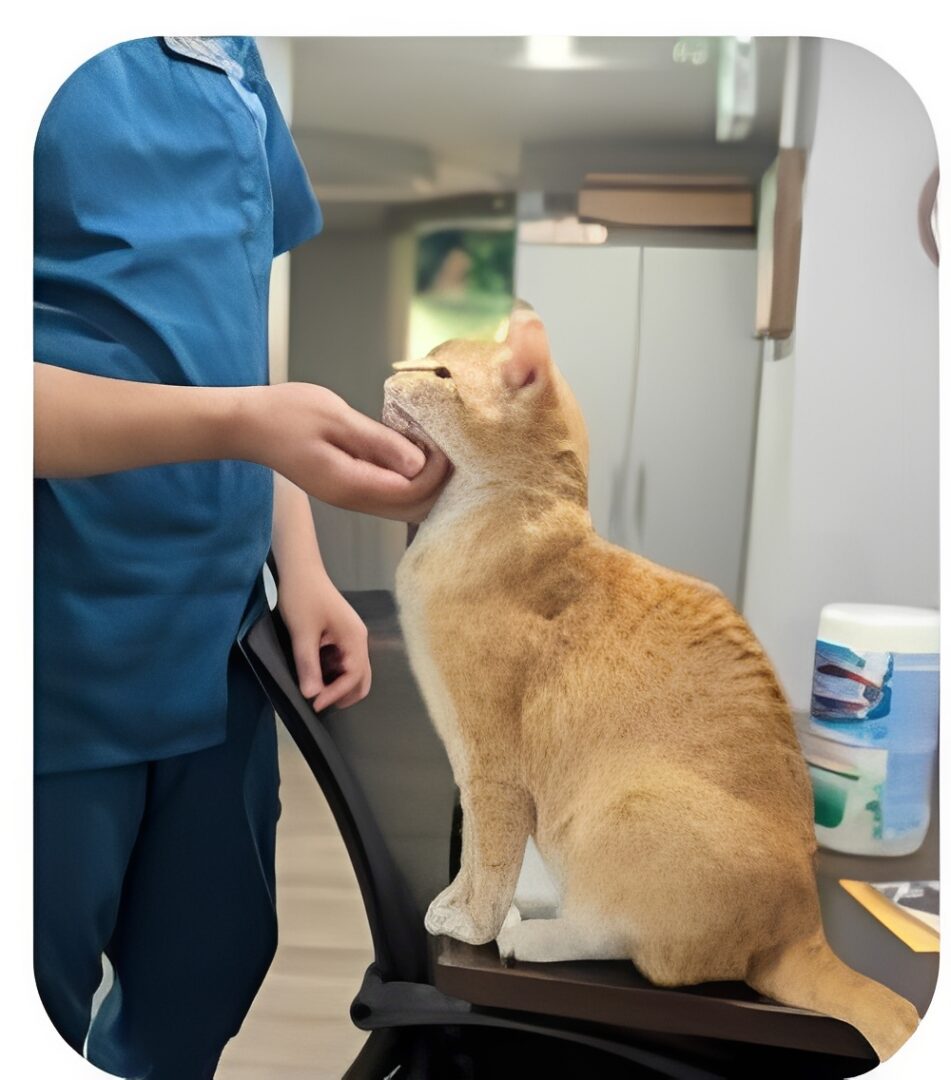 Person petting orange cat on chair